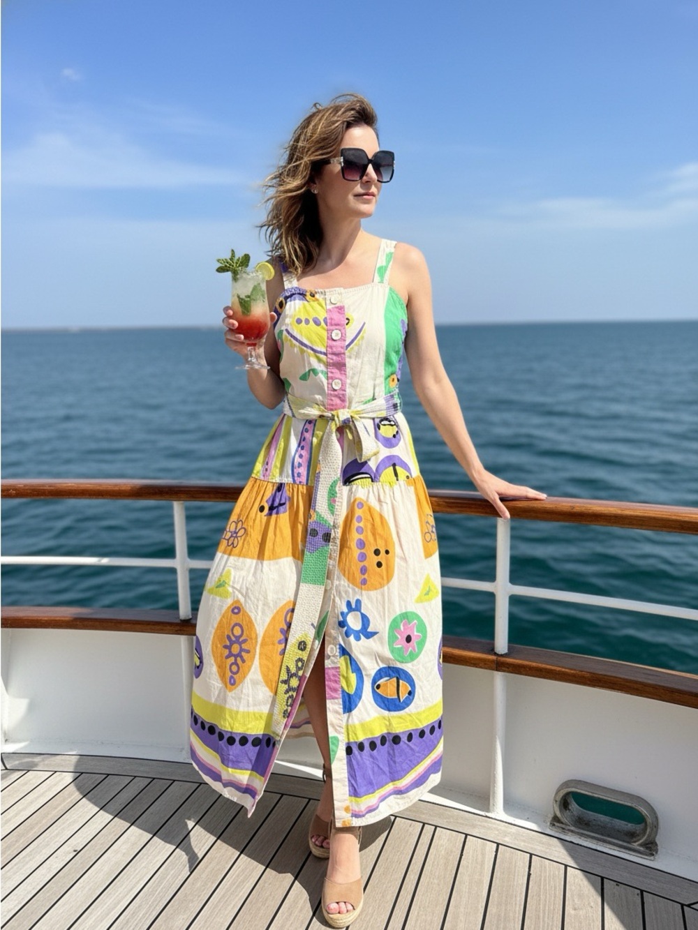 Zara Cream Multicolor Abstract Midi Dress - Picture 8 of 8